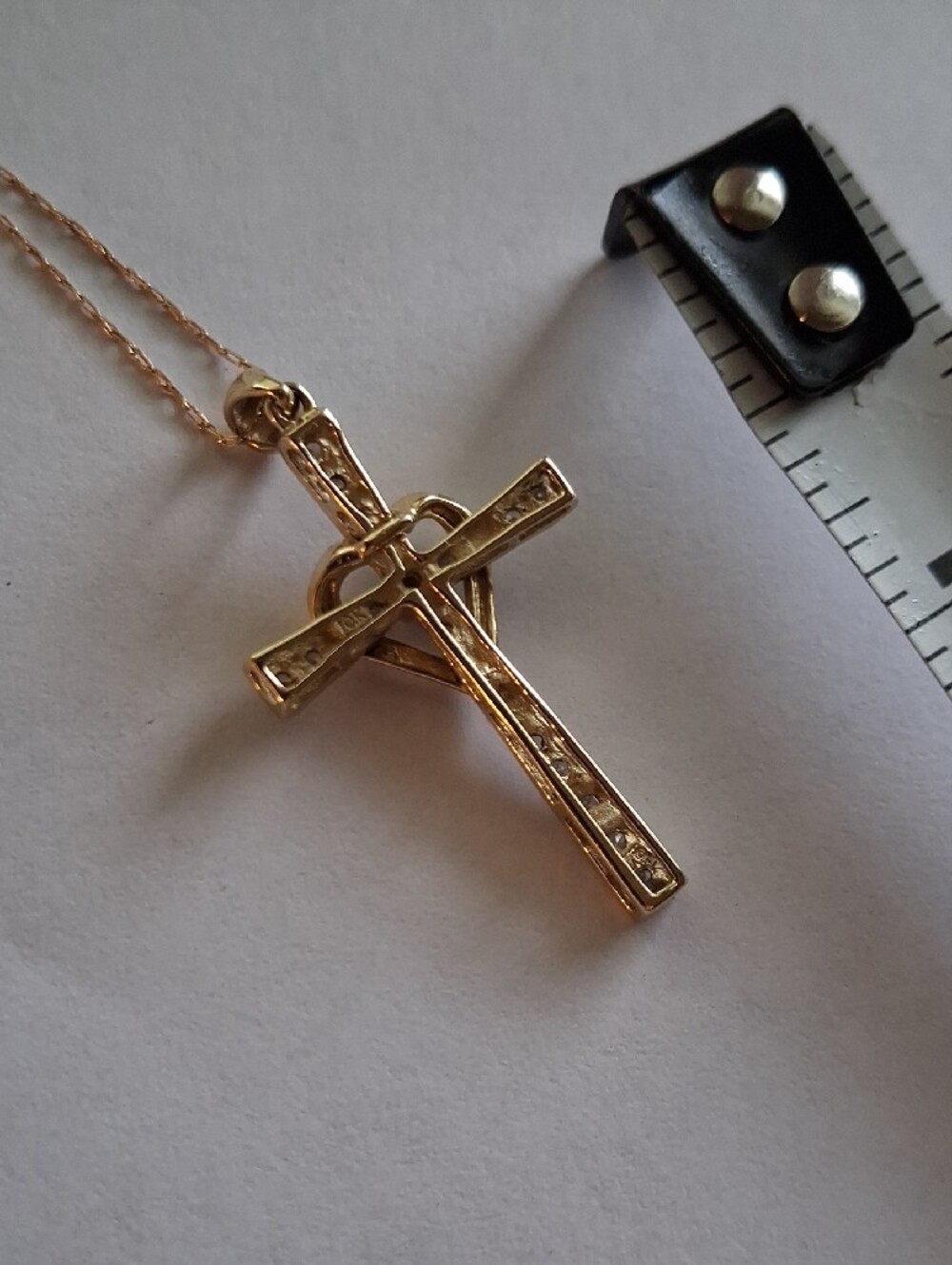 10 Kt. Gold Cross Pendant Necklace with Heart Accent 20 Inch Chain - Picture 6 of 7